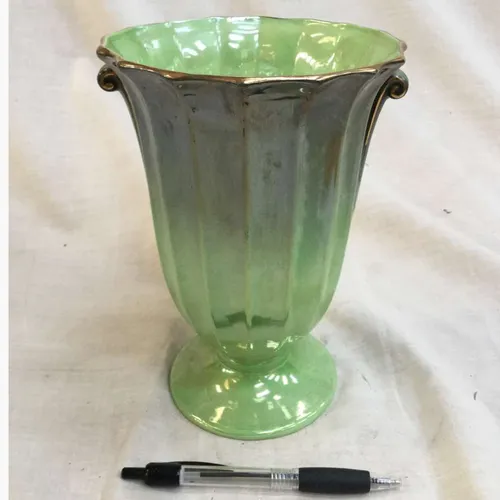 Dark to pale green vase with gold trim