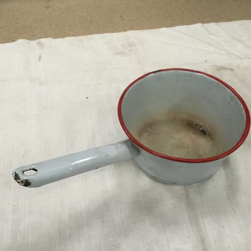 Small white enamel with red rim 