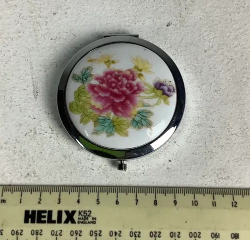 White Green and Pink Floral Compact Mirror