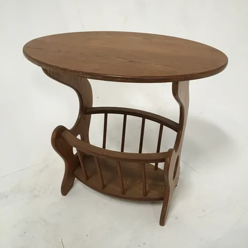Wood side table with magazine / newspaper rack