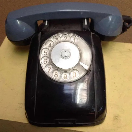 black and blue GPO 746 rotary dial corded telephone