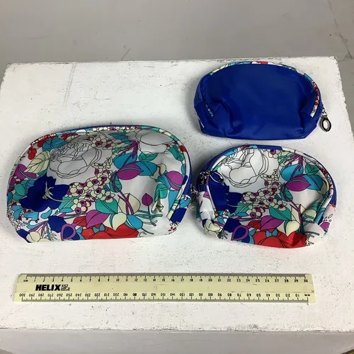 Set of 3 Blue and Floral Toiletry / Make Up Bags