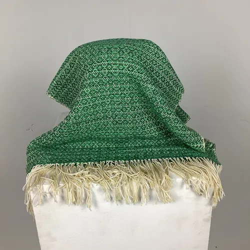 Green Blanket with Cream Fringe