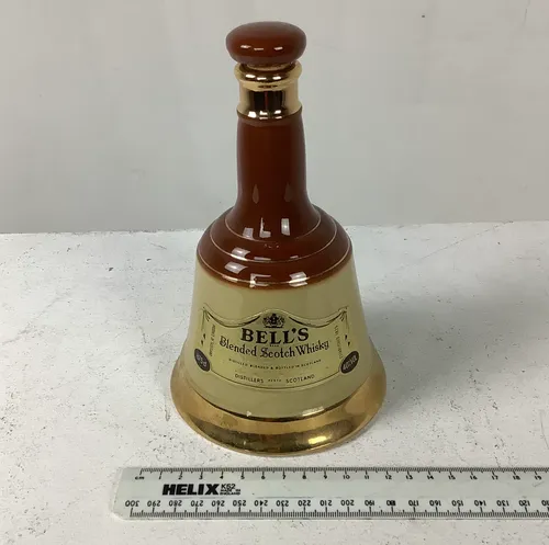 Medium Brown and Cream Ceramic Bells Whiskey Bell Bottle