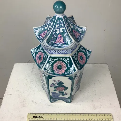 Blue White and Pink Oriental Urn