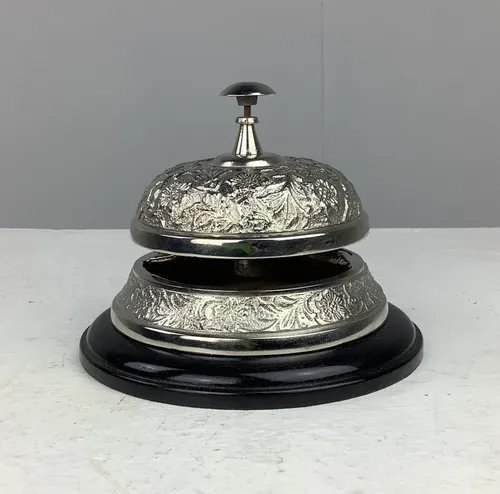 Silver Embossed Counter Service Bell with Black Base