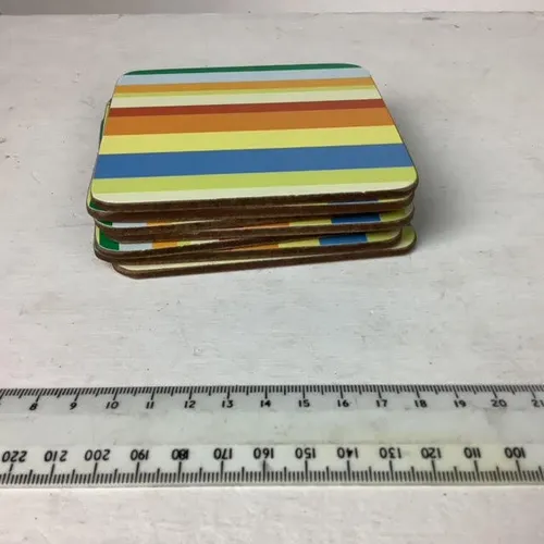 set of 6 Yellow Multi Coloured Striped Coasters