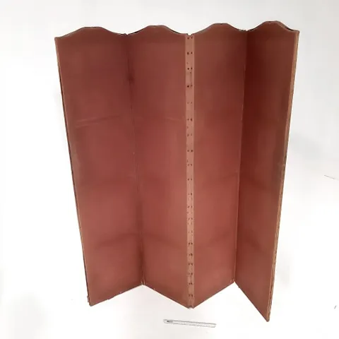 Period Aged Red Fabric 4 Panel Room Divider / Partition Screen