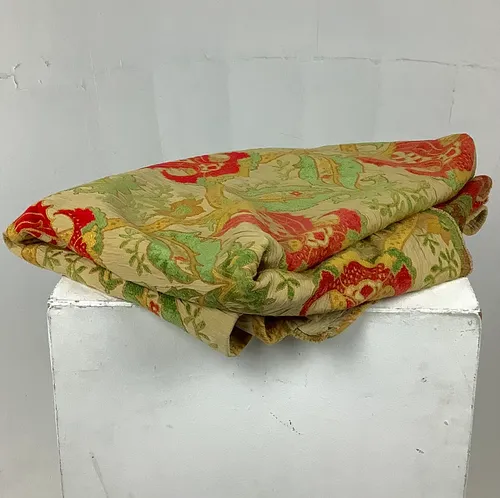 Pair of Cream Red Green and Gold Patterned Curtain