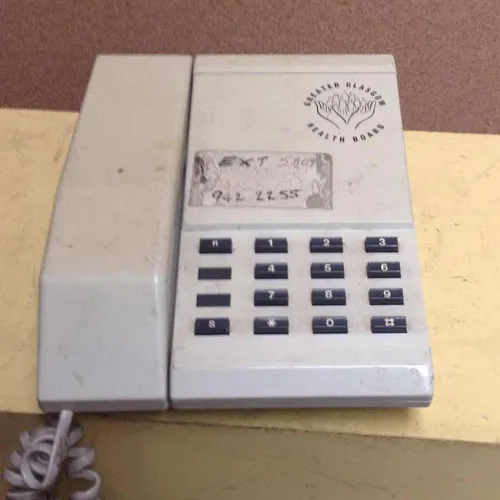 white Greater Glasgow Health Board corded push button telephone
