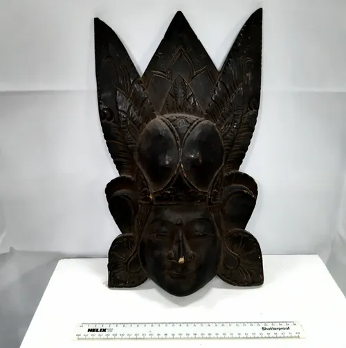 Hanging hand carved decorative wooden face mask 