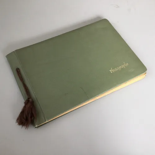 Period Green Hardback Photographs Album with Gold Text and Brown String Binding