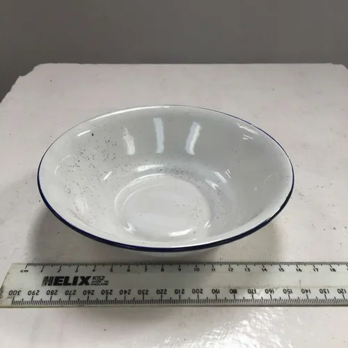 White with Blue Trim Enamel Bowl