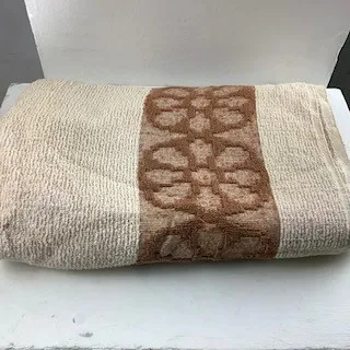 Brown and Cream Towel with Floral Pattern