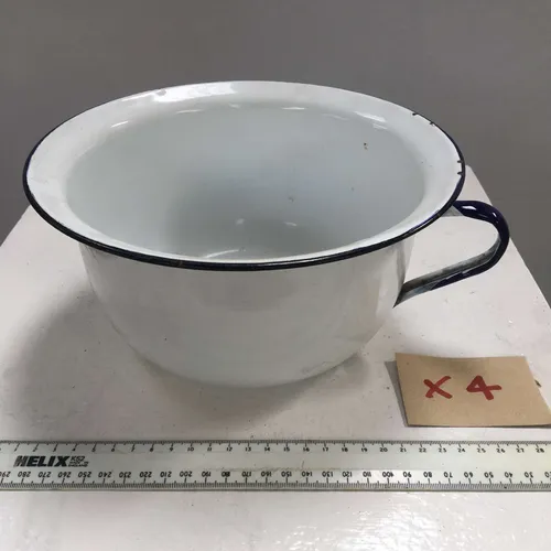 White with Blue Trim Enamel Chamber Pot