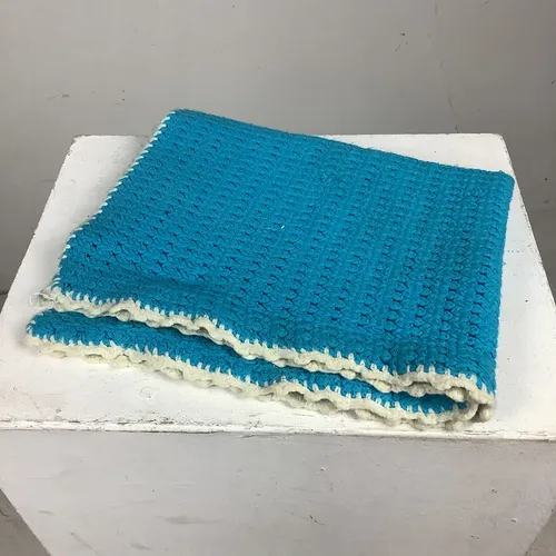 Blue Crochet Blanket with White Trim