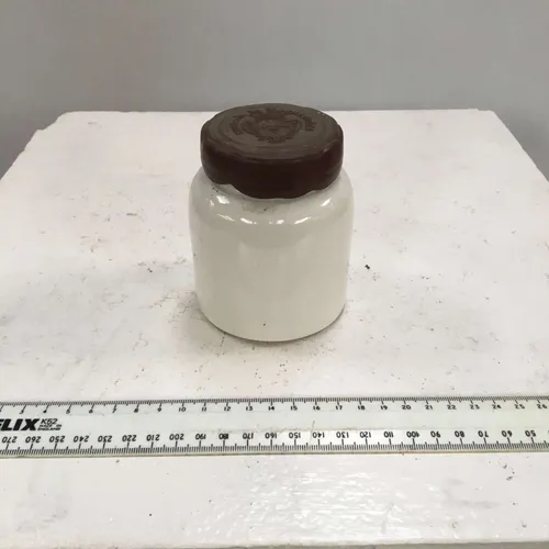 Period Glass Storage Jar with Brown Plastic Lid