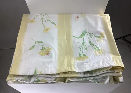 Yellow and white striped with flower curtain