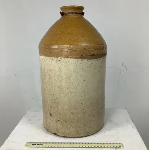 Large Cream and Brown Stoneware Bottle