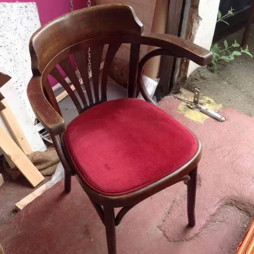 Period Fanback Bentwood Pub Chair with Arms and Optional Red Seat Pad