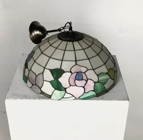 White and Pink Floral Opaque Mosaic Hanging Glass Lampshade