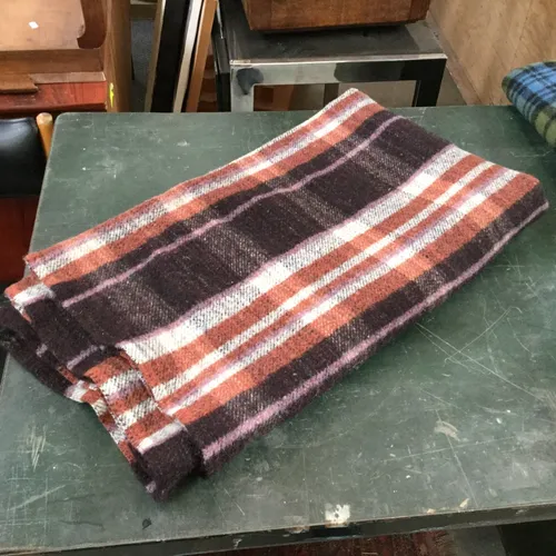 Orange Brown Purple White Wool Tartan / Plaid Blanket
