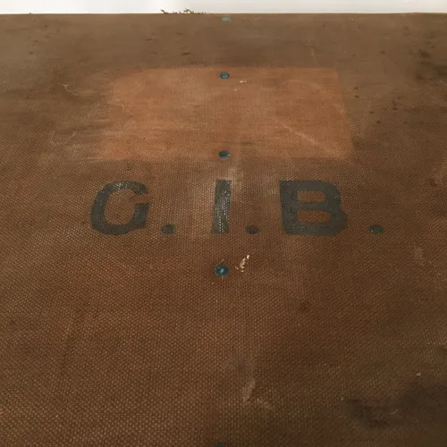 Period tan/brown trunk/chest with G.I.B. initials 