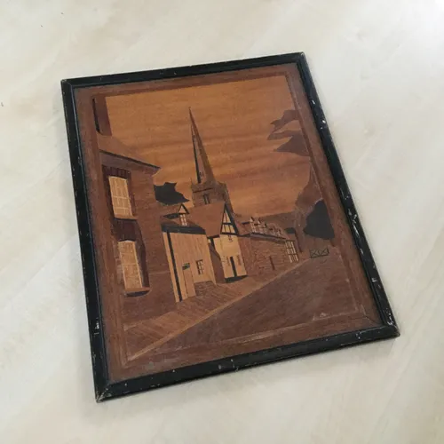 Wooden Marquetry Picture Street Scene