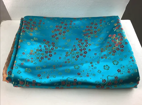 Satin blue floral fabric 