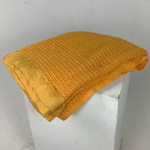 Yellow Crochet Blanket  with Yellow Ribbon Trim