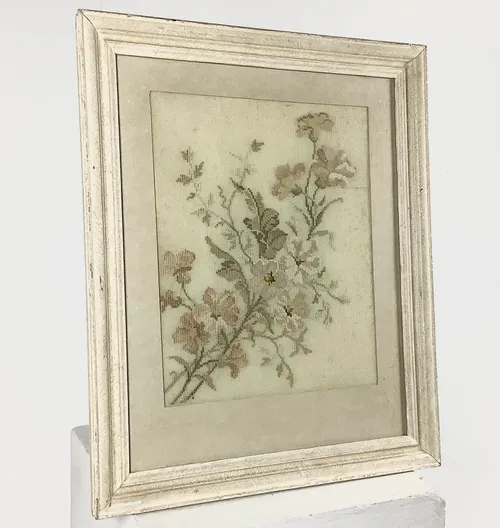 Stitched Floral Picture in a Light Wooden Frame