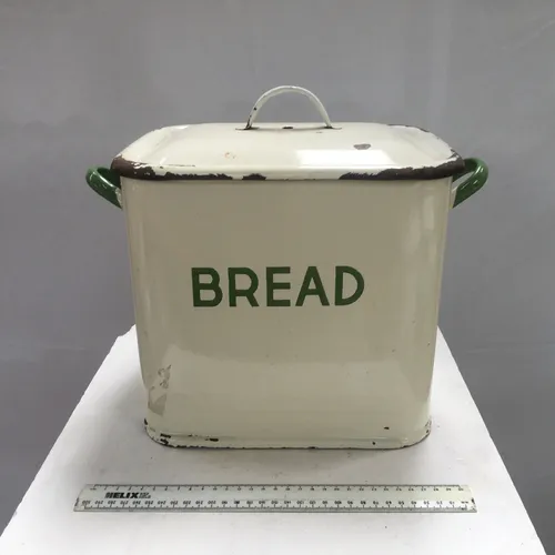 Period Cream & Green Enamel Bread Bin 