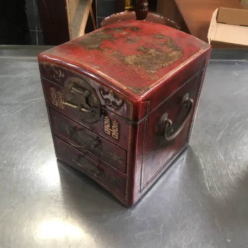 Red Oriental Jewellery Trinket Box with Drawers
