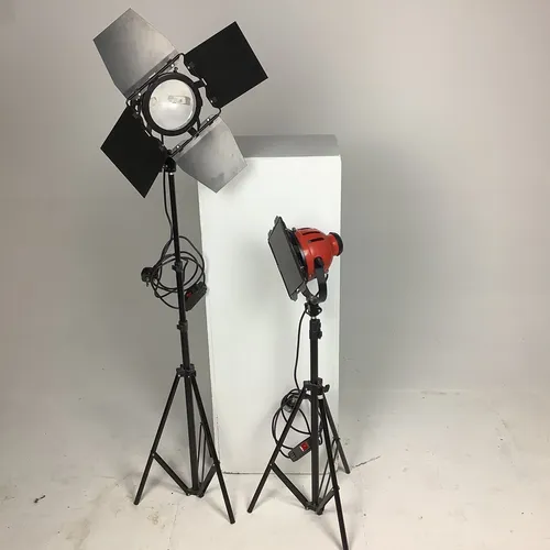 Red and Black Spotlight Floor Lamp on Tripod Stand