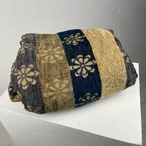 Pair of Brown and Blue Stripe Curtains with Floral Design (2 Pairs Available)