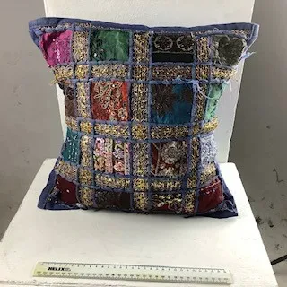 Textured Blue and Red Colourful Patterned Square Cushion