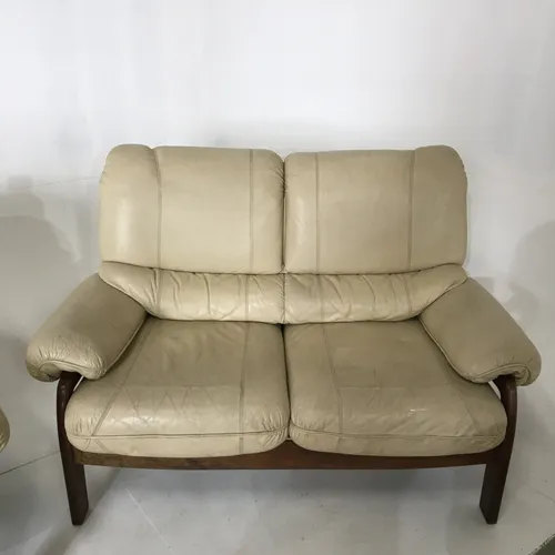 Cream Leather 2 Seater Sofa