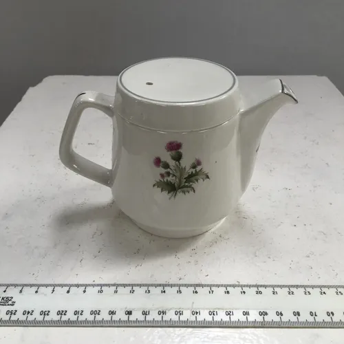 China Teapot with Flat Lid and Thistle Decoration 
