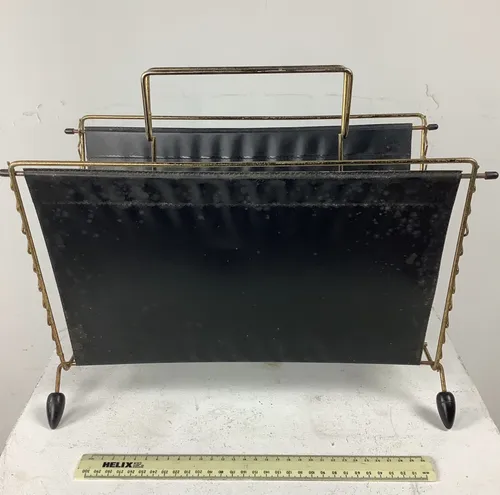 Black Leather andGold Metal Newspaper / Magazine Holder