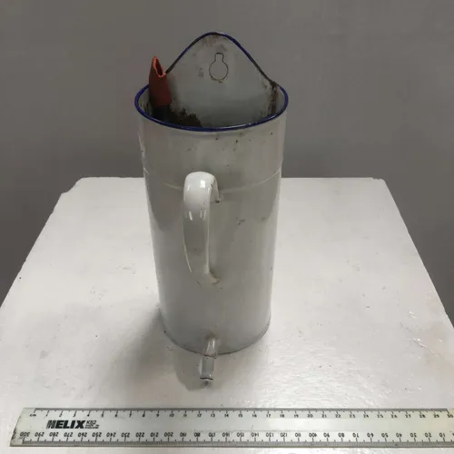 Period White with Blue Trim Enamel Irrigator Dispenser