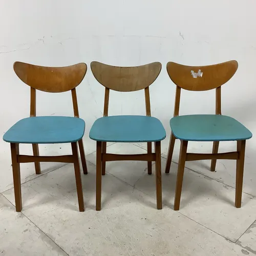 Wood Chair with Blue Seat (3 available)