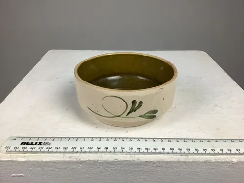 Cream and Brown Ceramic Bowl with leaf 