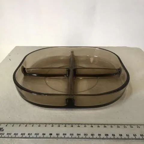 Mid Century Smoked Glass Nibbles Hors D’ouevres Dish