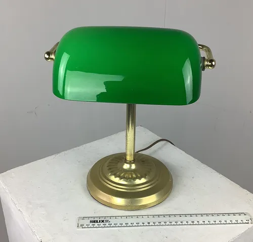 Bankers Lamp brass anglepoise desk lamps with green glass shade 