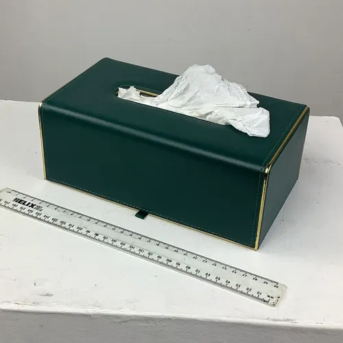 Dark Green Leather Tissue Box Holder