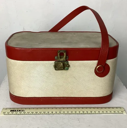 Red and White Leather Make Up / Toiletry Bag