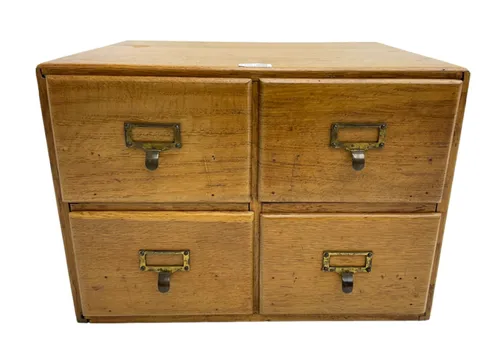 Desktop mid century wood four drawer filing unit