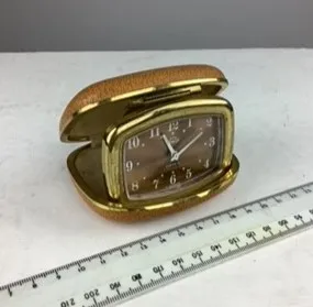 Small Brass Clock in Brown Case