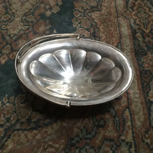 Round Silver Bowl / Tray / Basket with Handle