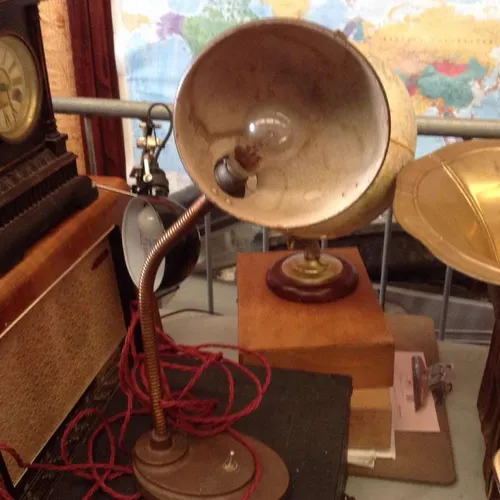 Period anglepoise lamp in brown with red flex cord